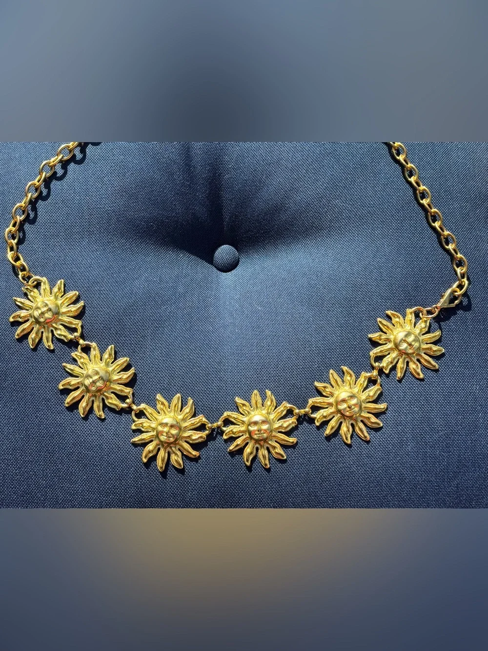 Vintage 90s Gold Sun Face Chain Belt 39” Celestial Boho Statement